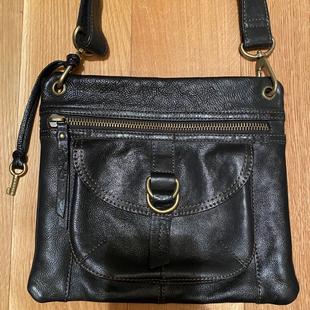 Fossil black leather crossbody handbag